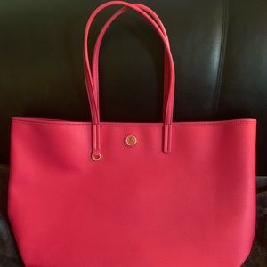 Tory Burch Cameron Tote Leather Carnation Red New